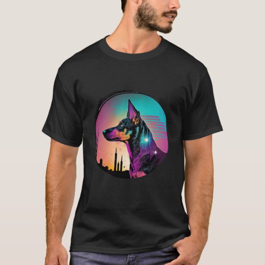 Dobermann Pinscher Synthwave 80s Retrowave Estheti T-shirt (Voorkant)