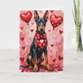 Dobermann Pinscher Valentijnsdag Hond met Hartjes Kaart (Voorkant)