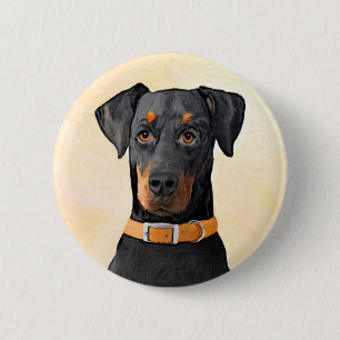 Dobermann Pinschergeschilderd origineel kunstwerk Ronde Button 5,7 Cm