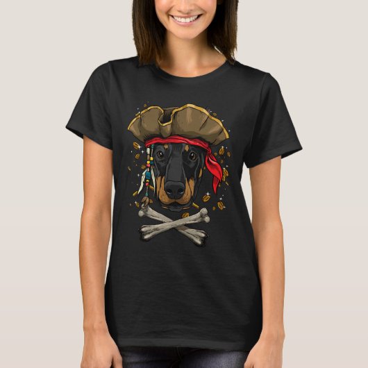Dobermann Pirate Dog Halloween Jolly Roger T-shirt (Voorkant)