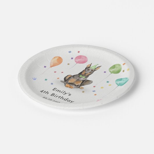 Dobermann Puppy Dog Kids Verjaardagsfeestje Papieren Bordje (Gekanteld)