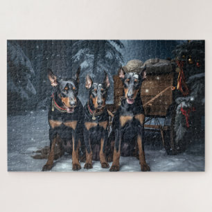 Dobermann Sneeuw Slede Kerst Decoratie Legpuzzel