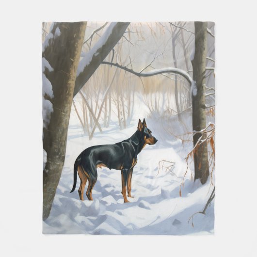 Dobermann Sneeuwt het Kerstmis Fleece Deken (Voorkant)
