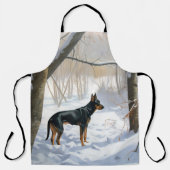 Dobermann Sneeuwt het Kerstmis Schort (Voorkant)