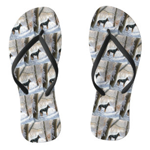 Dobermann Sneeuwt het Kerstmis Teenslippers