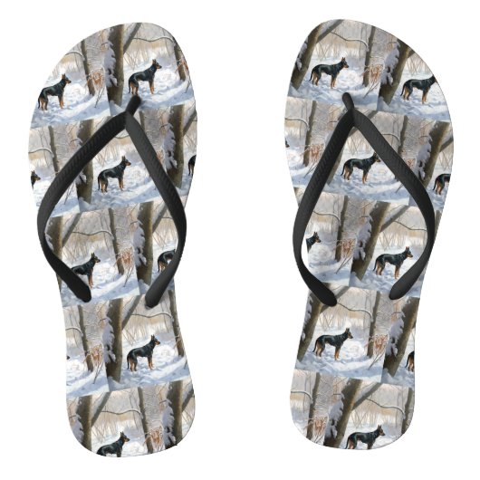 Dobermann Sneeuwt het Kerstmis Teenslippers (Voetbed)