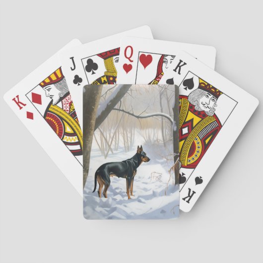 Dobermann Sneeuwt Kerstmis Pokerkaarten (Achterkant)