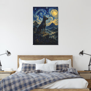 Dobermann Sterrennacht Olie Schilderij – Hemelse G Canvas Afdruk