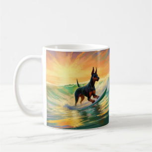 Dobermann Strand Surfing Schilderij Koffiemok
