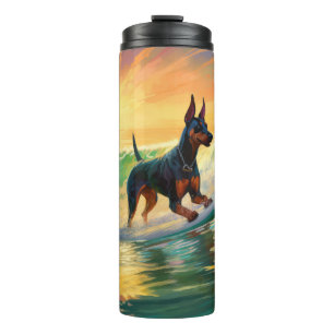 Dobermann Strand Surfing Schilderij Thermosbeker