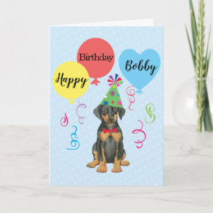 Dobermann-verjaardagskaart met ballonnen kaart