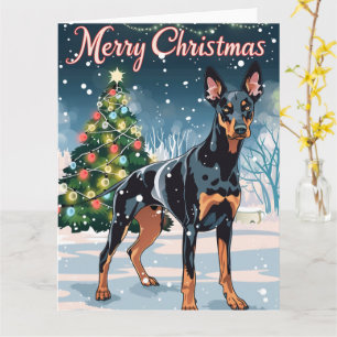Dobermann Vrolijk Kerstfeest Sneeuw Kaart
