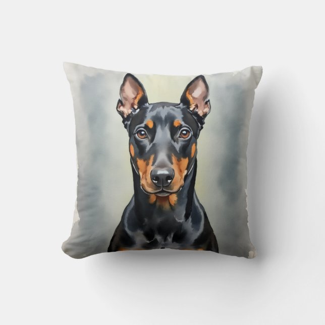 Dobermann Watercolor Gradiënt Fade Kunst Kussen (Voorkant)