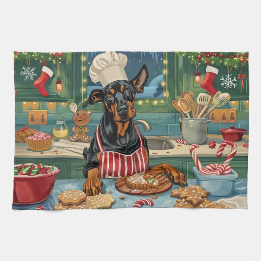 Dobermannkerstbakfestiviteiten Theedoek (Horizontaal)