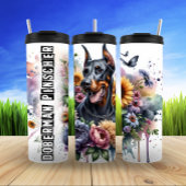 Doberman's Bold Floral Majesty Thermosbeker