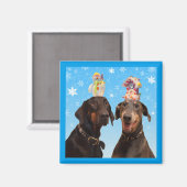 Dobermans hiver Noël drôle aimant carré (Recto/Verso)
