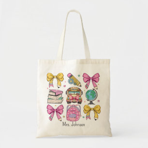 Docent Coquette Pencil Bow Pattern Tote Bag