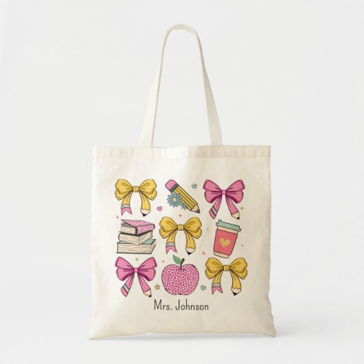 Docent Coquette Pencil Bow Pattern Tote Bag (Voorkant)