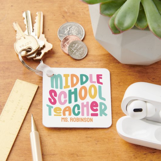 Docent middelbare school | Aangepaste kleurrijke r Sleutelhanger (Bureau)
