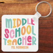 Docent middelbare school | Aangepaste kleurrijke r Sleutelhanger (Achterkant)