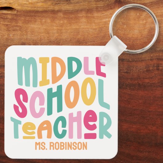 Docent middelbare school | Aangepaste kleurrijke r Sleutelhanger (Achterkant)