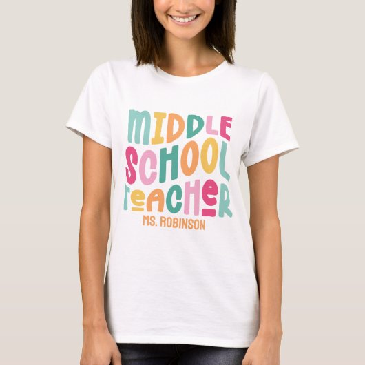 Docent middelbare school | Kleurrijke Retro Custom T-shirt (Voorkant)