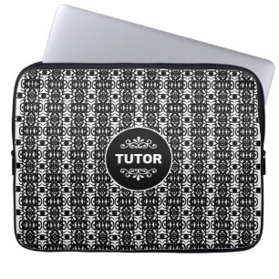 Docent op stijlvol abstract patroon in zwart en wi laptop sleeve