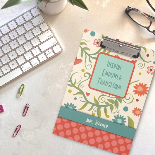 Docent Quote Naam Bloemen Gepersonaliseerd Klembord