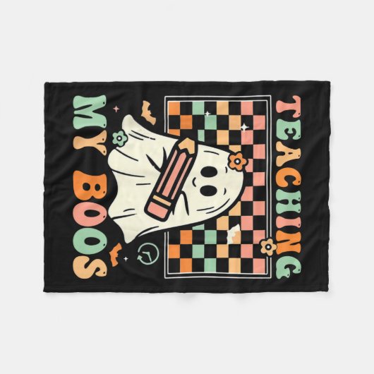 Docent Schattige Ghost Groovy Teacher Halloween Te Fleece Deken (Voorkant (Horizontaal))