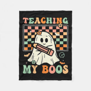 Docent Schattige Ghost Groovy Teacher Halloween Te Fleece Deken