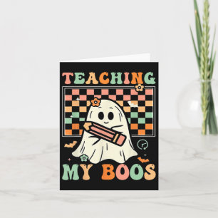 Docent Schattige Ghost Groovy Teacher Halloween Te Kaart