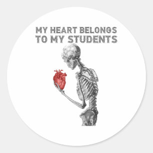 Docent Valentijnsdag Tattoo Style Skelet Ronde Sticker