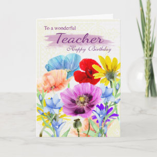 Docent Waterverf Wilde Bloemen Verjaardag Kaart