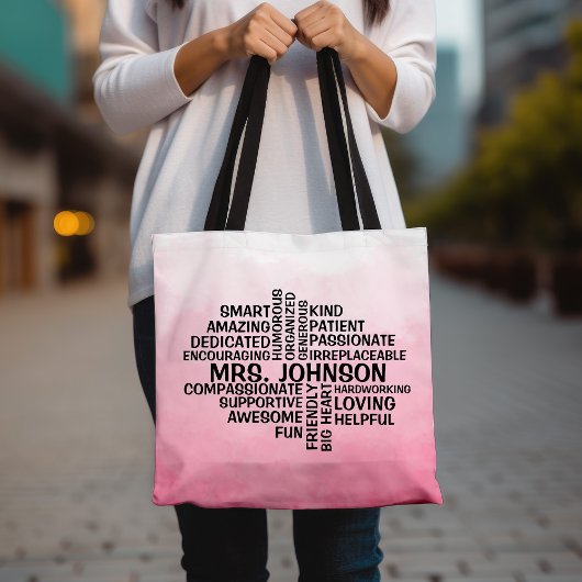 Docent Word Cloud Naam Pink Ombre Canvas tas