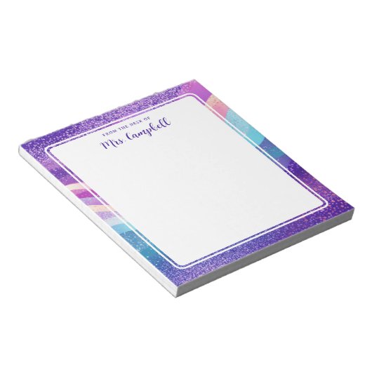 Docentennaam Rainbow Pastel Waves Notitieblok (Schuin)