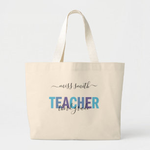 Docentenscriptnaam Blauw en Paarse Klasse Foto Grote Tote Bag