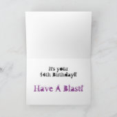 Dochter, 14e verjaardag, wit, paarse op zwart. kaart (Binnen)