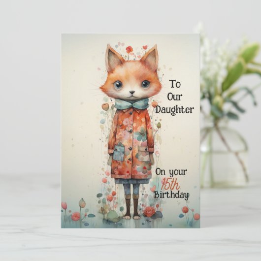 Dochter 15e Verjaardag Abstract Fox Feestdagenkaart (Staand voorkant)