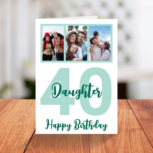 Dochter 40th Birthday Modern Script Photo Collage Kaart