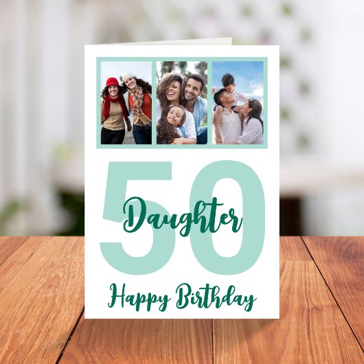 Dochter 50th Birthday Modern Script Photo Collage Kaart