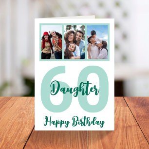 Dochter 60th Birthday Modern Script Photo Collage Kaart