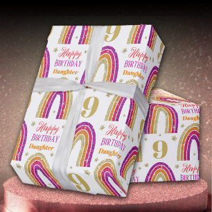 Dochter 9e Verjaardag Roze Glitter Cadeaupapier