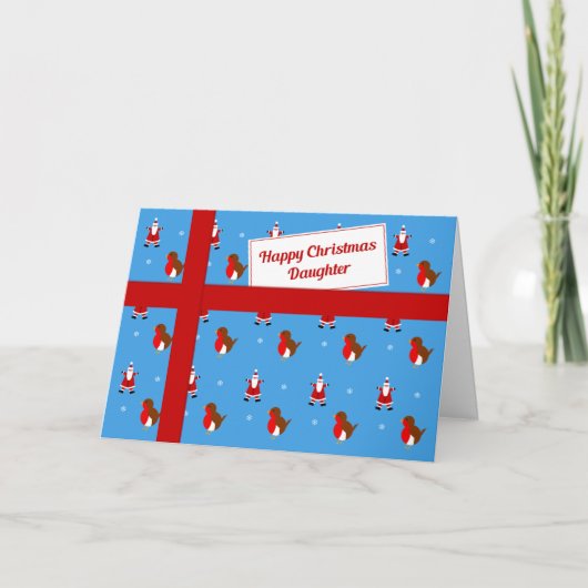 Dochter blauwe kerstpakket feestdagen kaart (Voorkant)