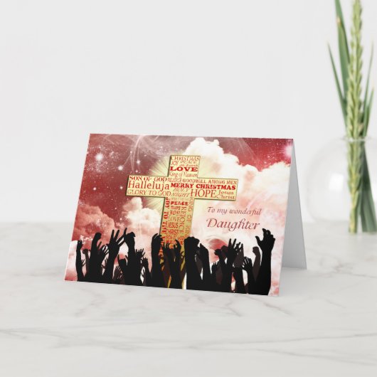 Dochter, een Christelijk kruiskerst Feestdagen Kaart (Voorkant)