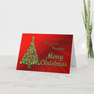Dochter, een gouden en rode effect Kerstkaart Feestdagen Kaart