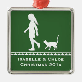 Dochter en kat: meisje en haar Kat Metalen Ornament