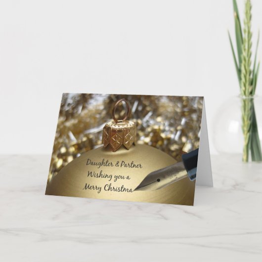 Dochter en partner die graag een vrolijke kerstpen feestdagen kaart (Voorkant)