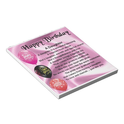 dochter gedicht blije verjaardag notitieblok (Schuin)