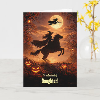 Dochter Gelukkig Halloween met Heksen Paard Kaart