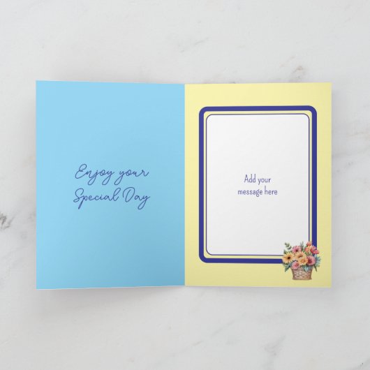 Dochter gerbera blauw geel verjaardag kaart (Binnen)